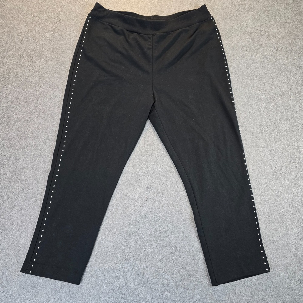 D&D Lifestyle Pants Womens XL Petites Black Cotton Stretch Studs Straight Leg